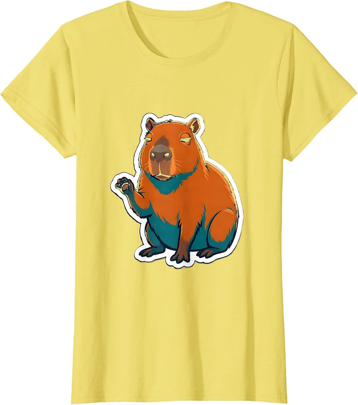 Capybara Meme Animal Humor Sticker Style T-Shirt - Lemon Yellow