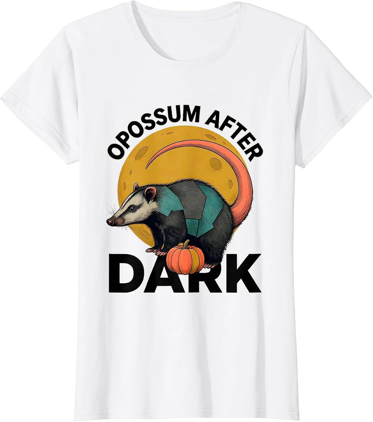 Women's Opossum After Dark Midcentury Modern Halloween Spooky Moon T-Shirt - White