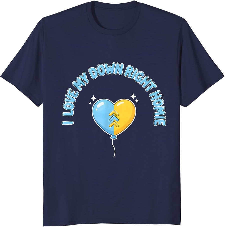 I Love My Down Right Homie Cute Kawaii Down Syndrome T-Shirt - Navy Blue