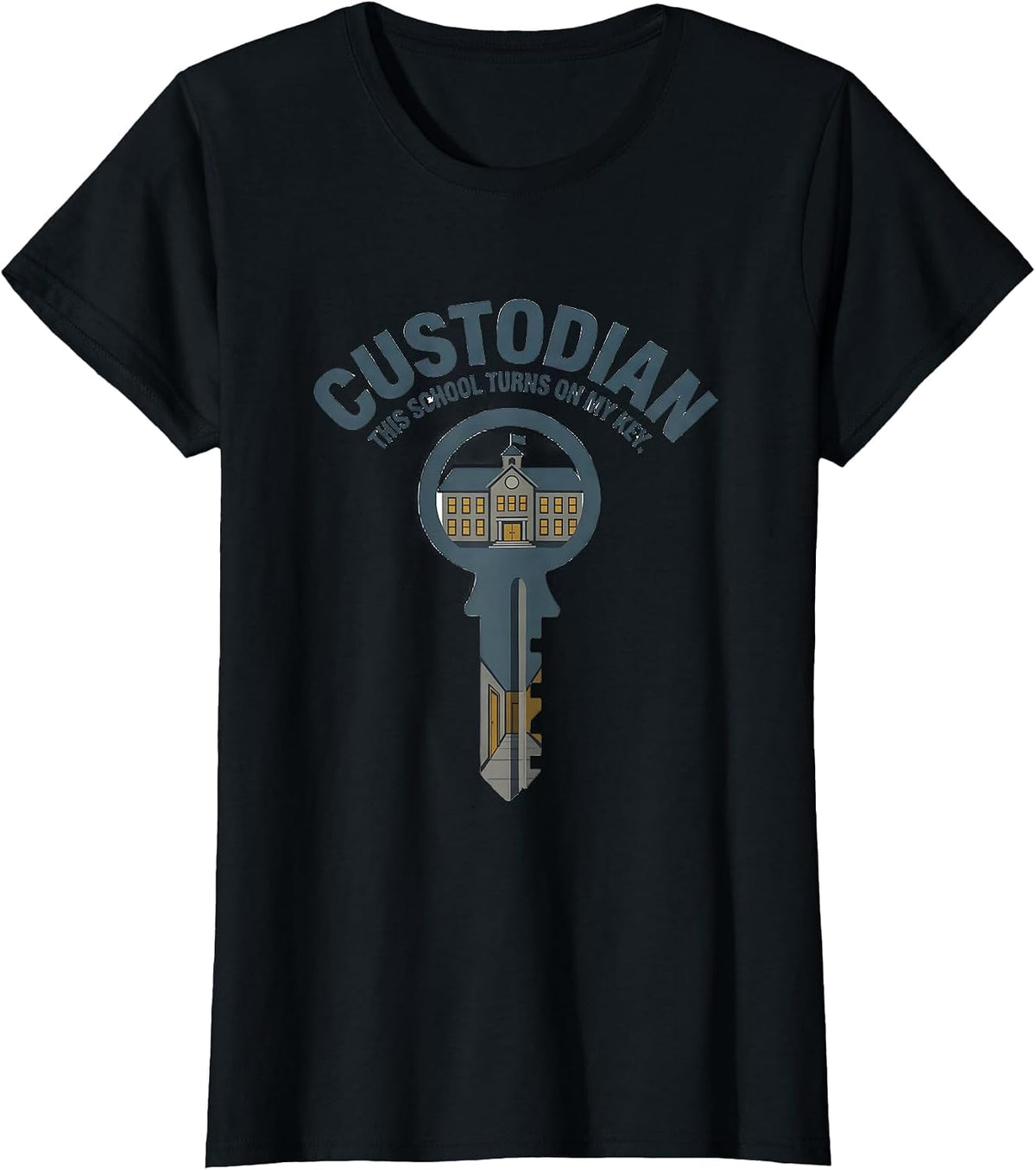 Custodian. This School Turns On My Key Funny T-Shirt - Black