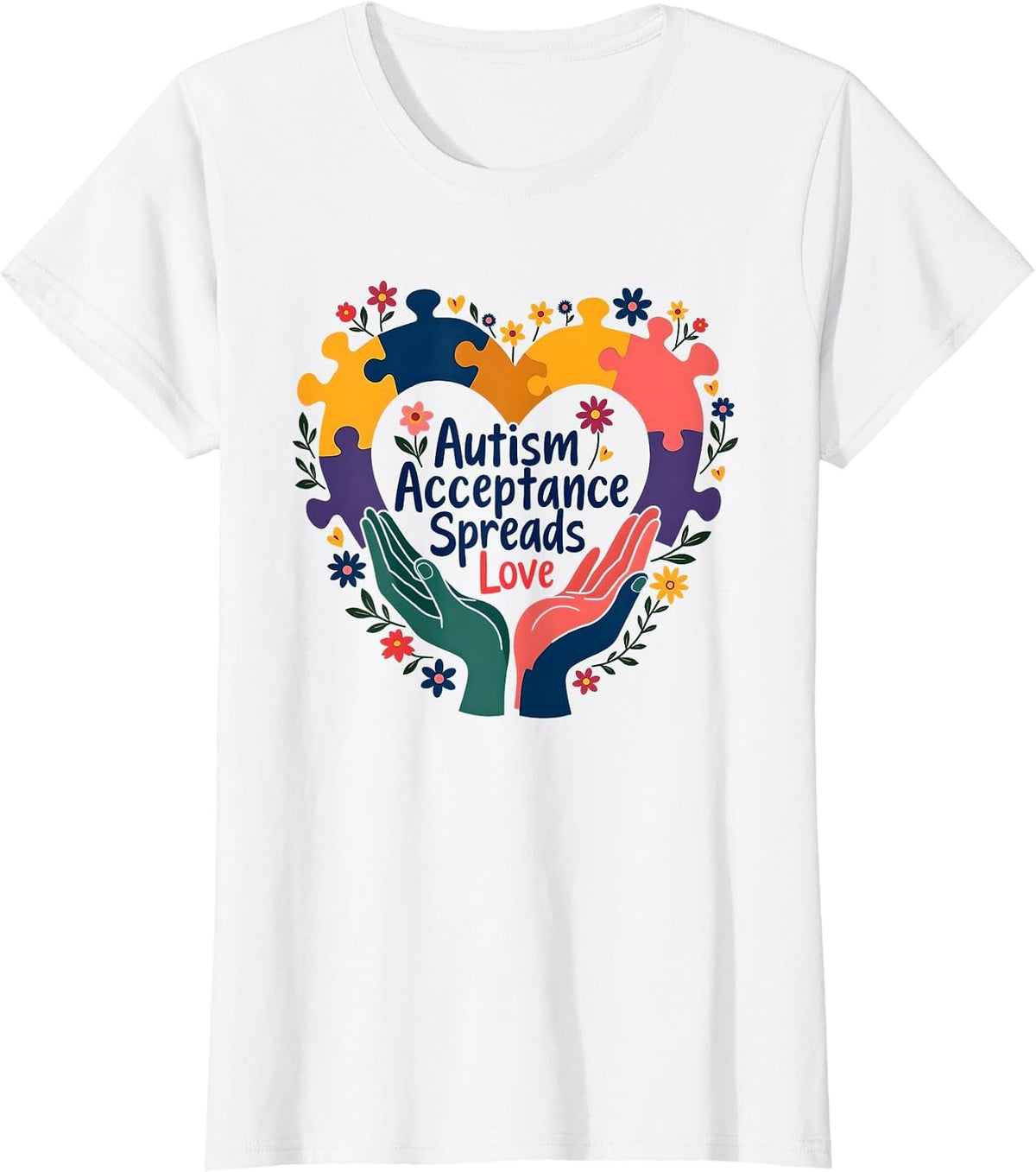 Autism Acceptance Spreads Love Awareness Design T-Shirt - White