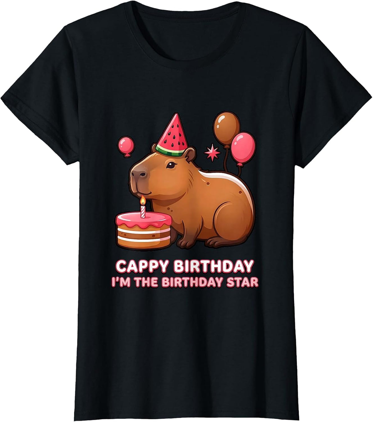 Women's Cappy Birthday I'm the Birthday Star Kawaii Capybara T-Shirt - Black