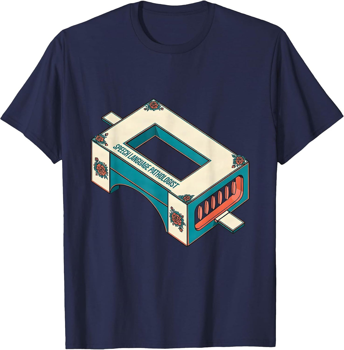 Speech Language Pathologist Retro Floral SLP Therapist T-Shirt - Navy Blue