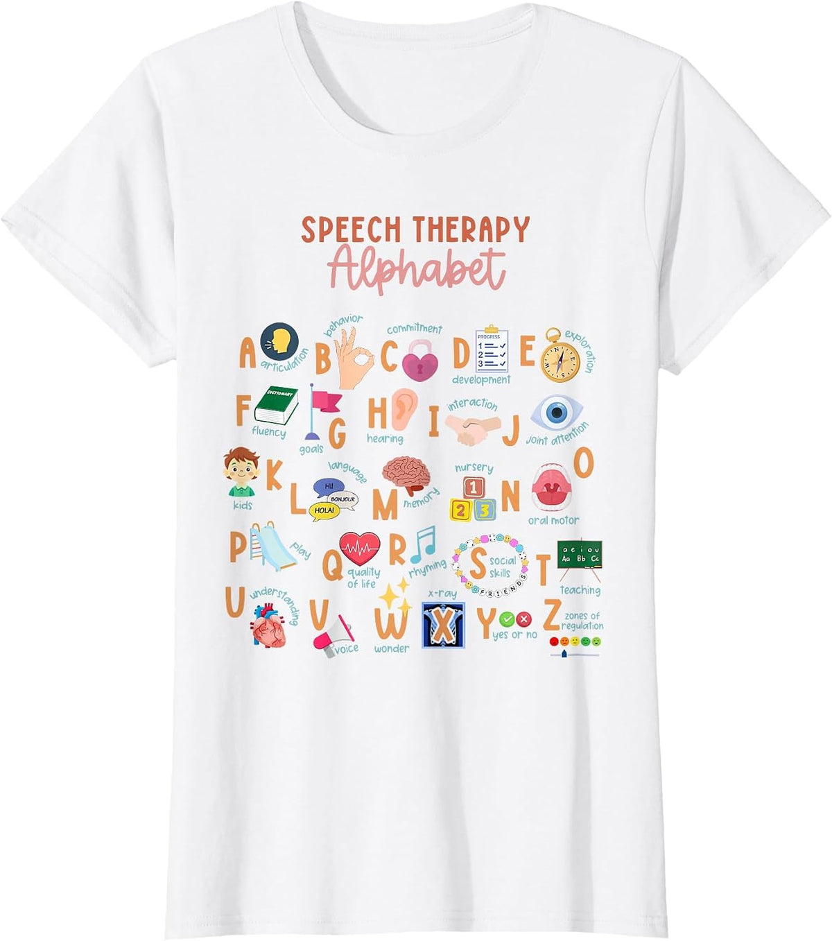 Speech Therapy Alphabet ABC SLP Speech Language Pathologist T-Shirt - White