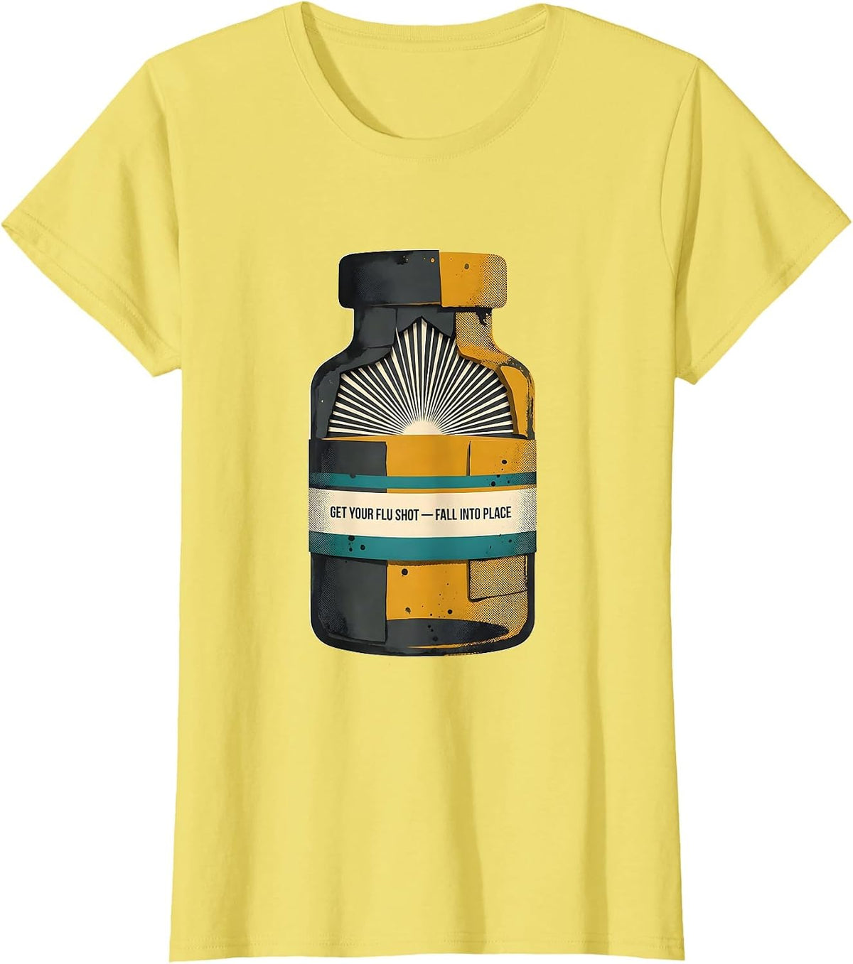 Women's Get Your Flu Shot—Fall Into Place Midcentury Modern T-Shirt - Lemon Yellow