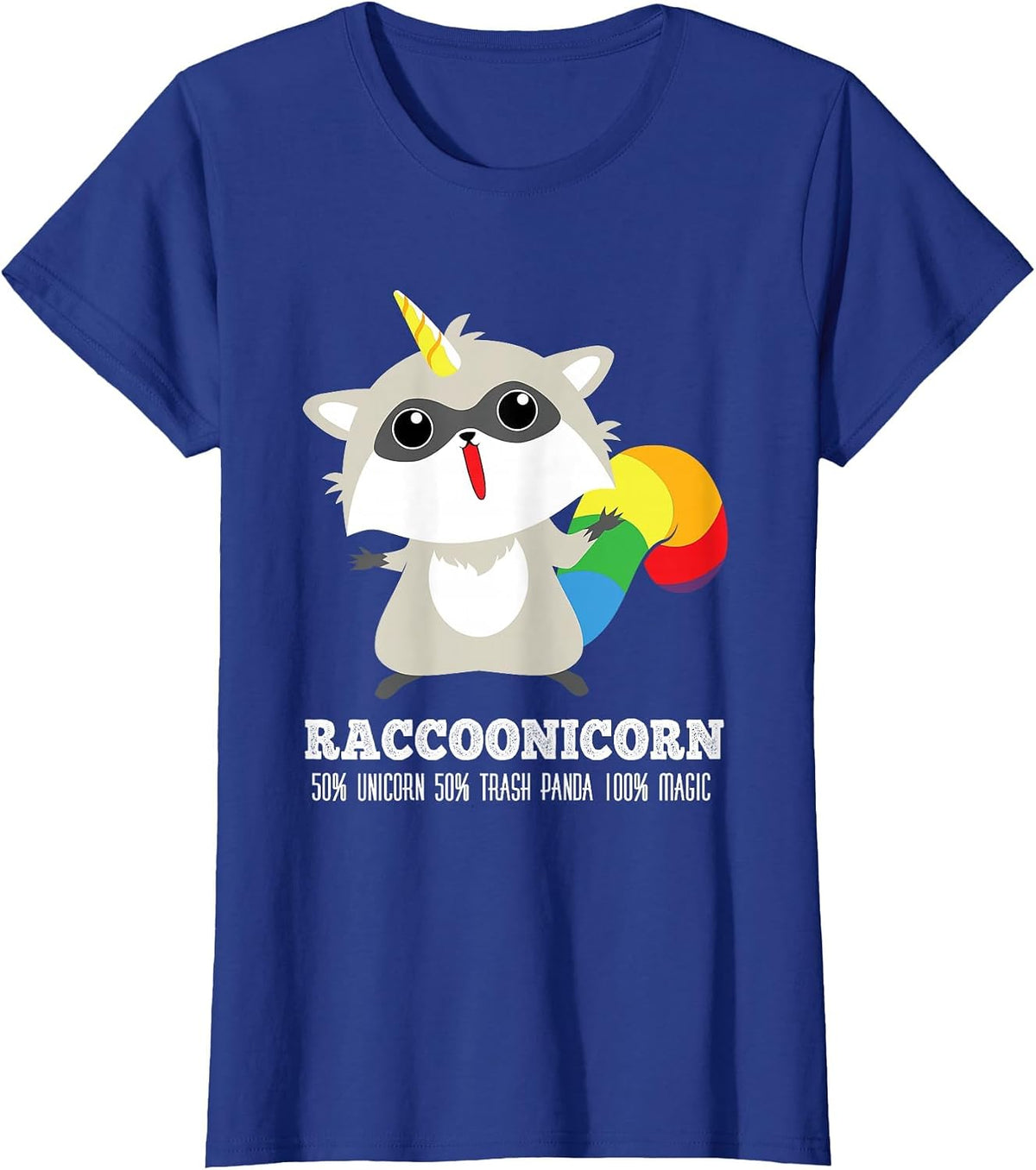 Racoonicorn Funny Trash Panda Raccoon with Unicorn Horn T-Shirt - Royal Blue