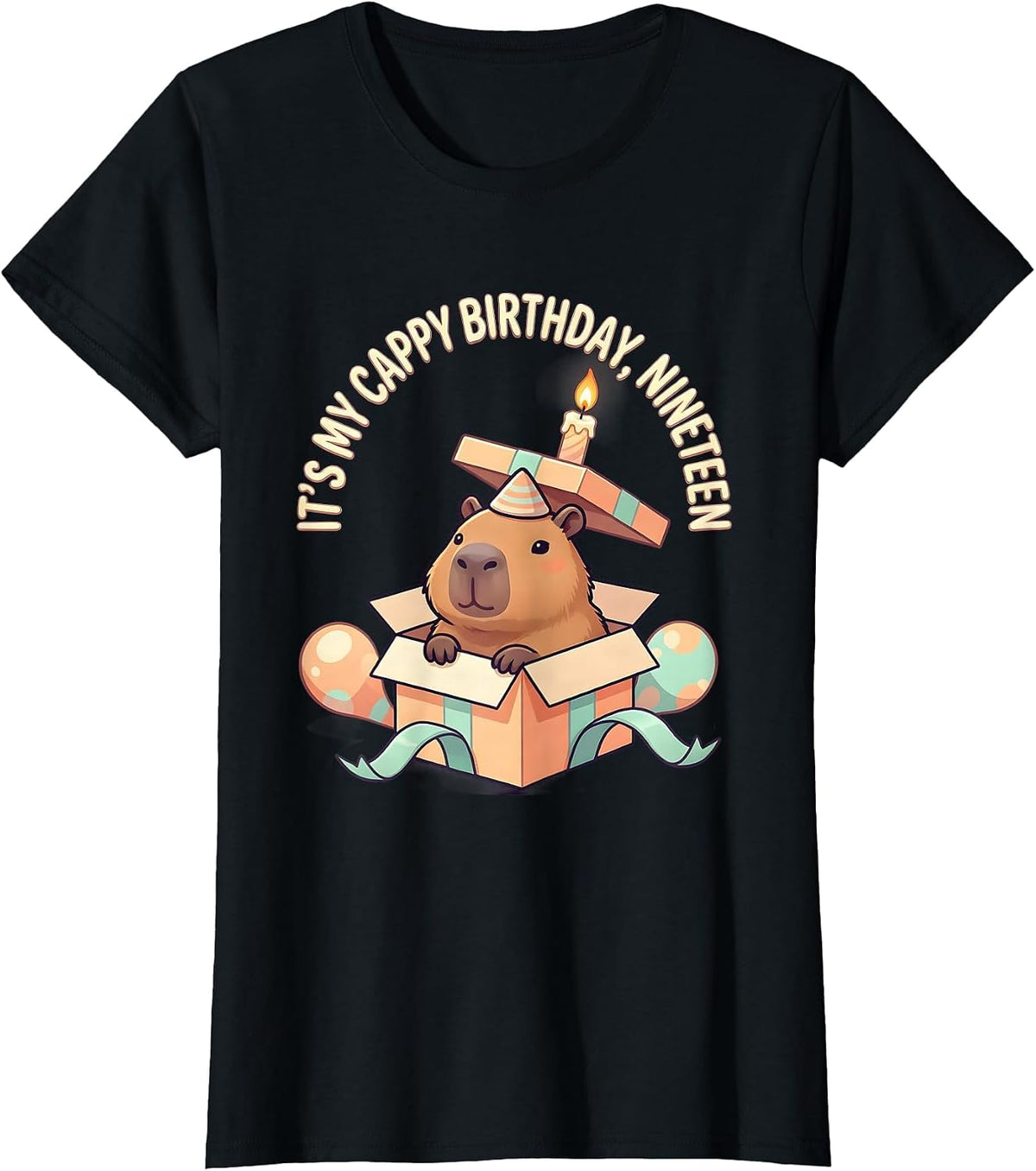 It's My Cappy Birthday Nineteen Cute Kawaii Capybara T-Shirt - Black