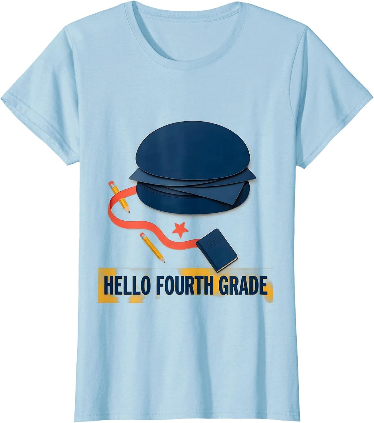 Hello Fourth Grade Messy Bun Back To School Girls Humor T-Shirt - Baby Blue