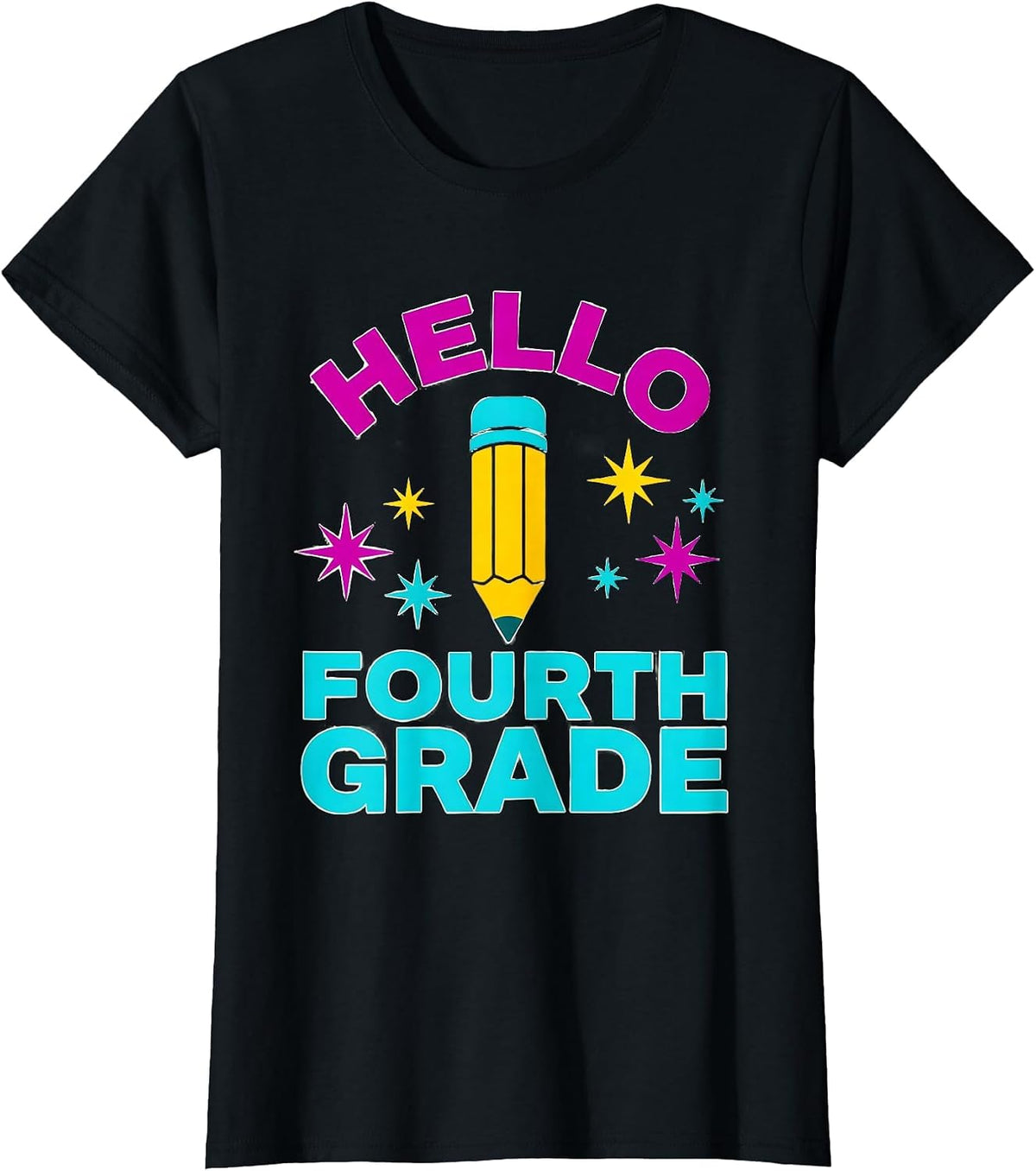 Hello Fourth Grade Colorful Fourth Grade Back To School T-Shirt - Black