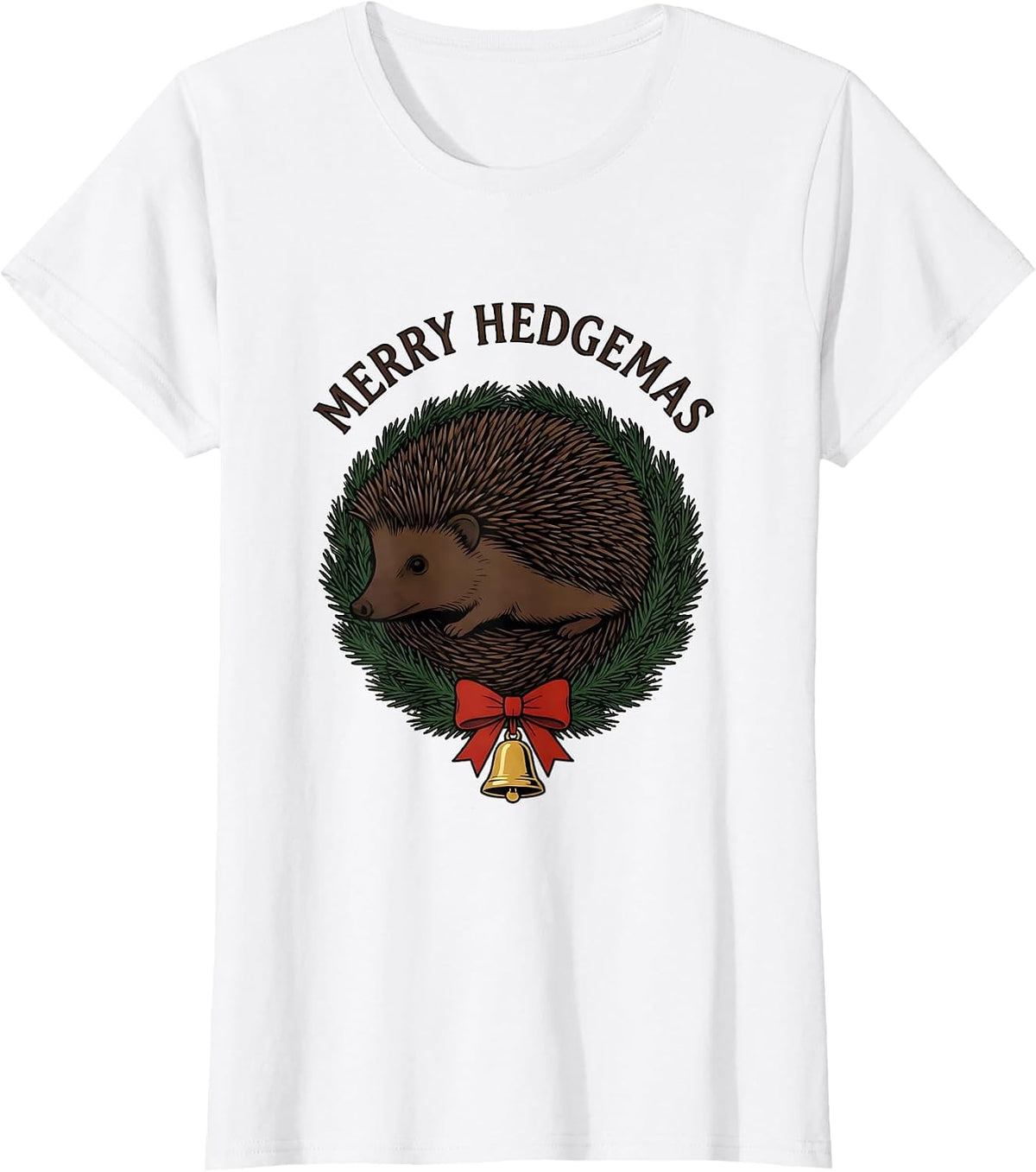 Merry Hedgemas Cute Hedgehog Christmas Wreath Novelty Gift T-Shirt - White