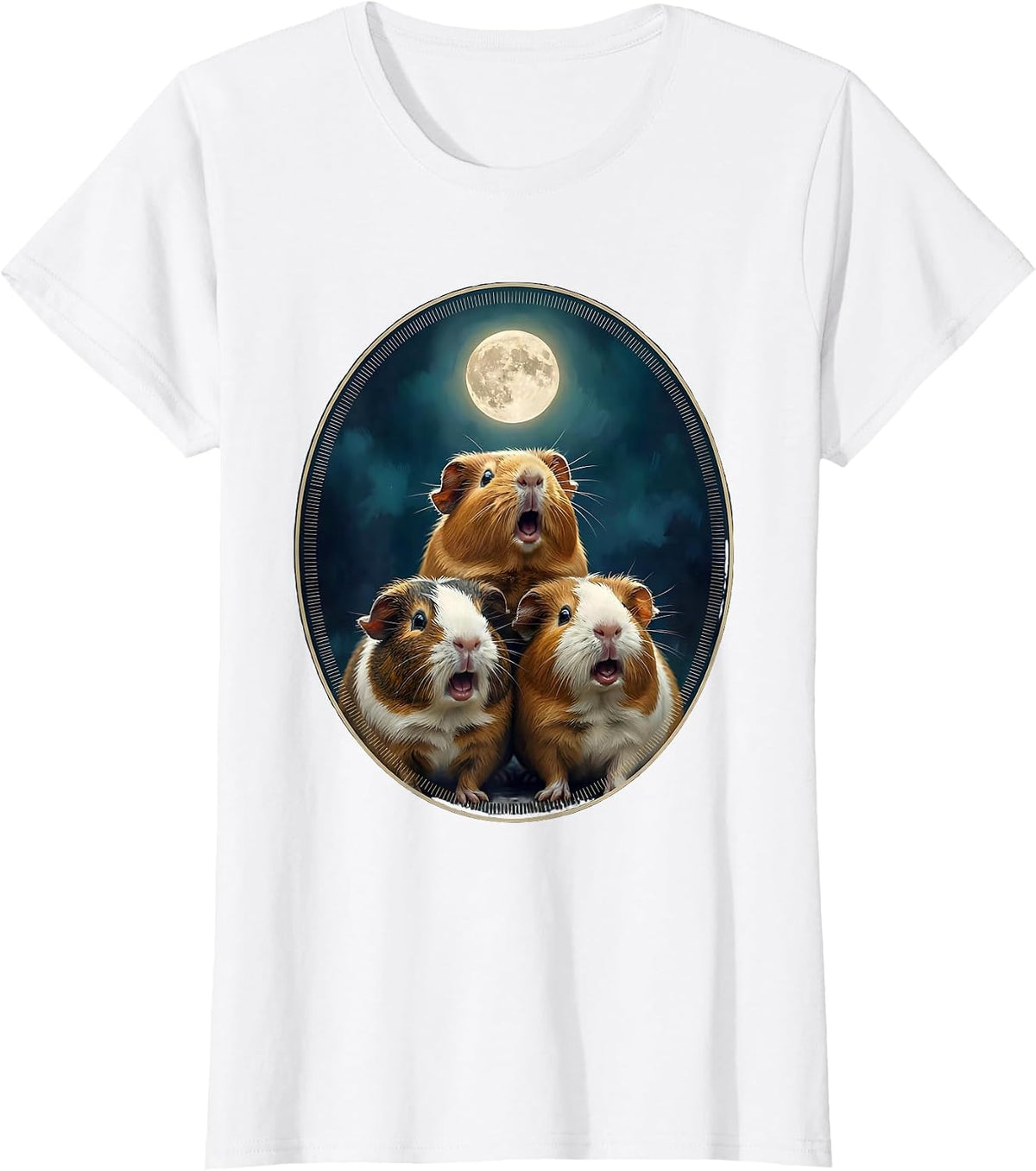 Women's Three Guinea Pig Moon Meme Parody Novelty Humor T-Shirt - White