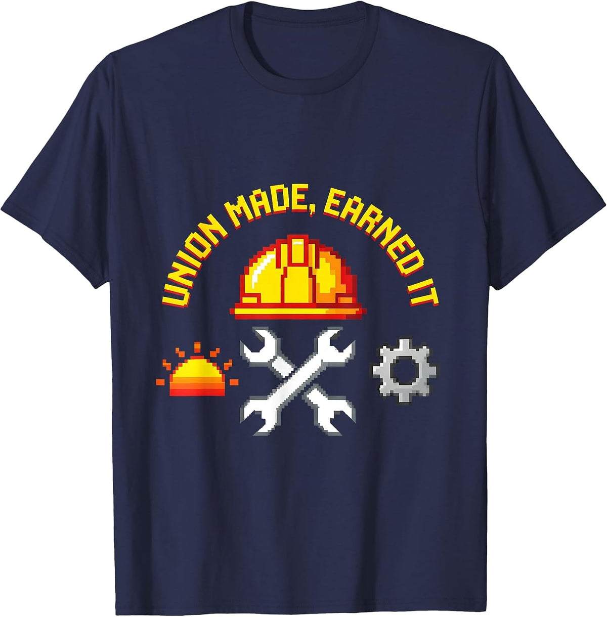 Union Made, Earned It Retro Badge Design T-Shirt - Navy Blue