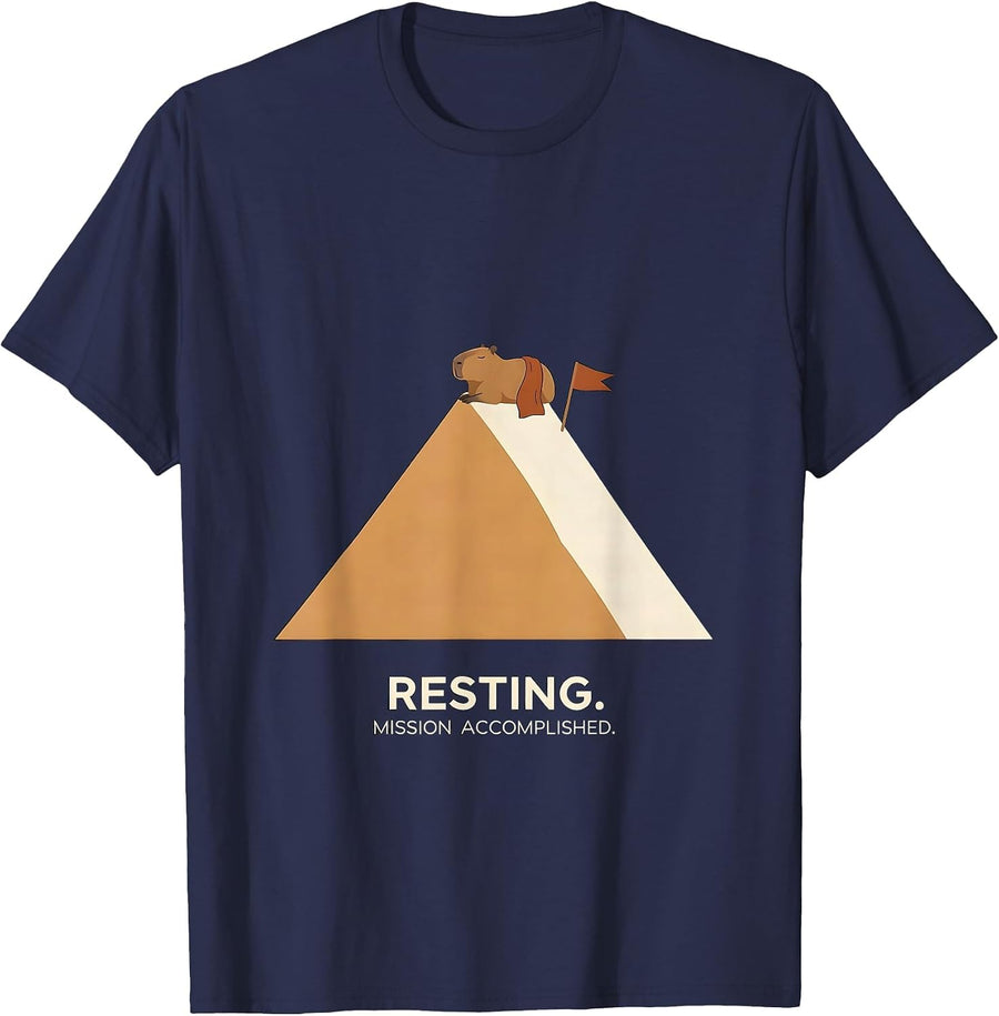 Resting Mission Accomplished Cute Capybara Sleepybara Sleep T-Shirt - Navy Blue