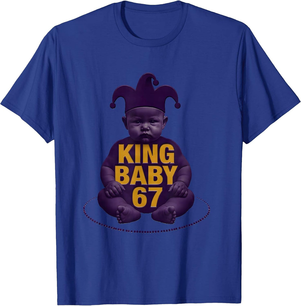 King Baby 67 Minimalist Mardi Gras Six Seven Meme Kids Humor T-Shirt - Royal Blue