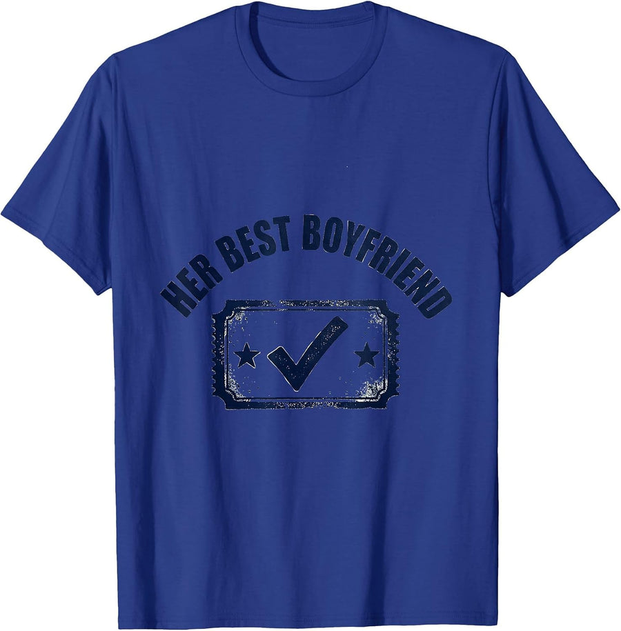 Her Best Boyfriend Rubber Stamp Boyfriend Tee Gift T-Shirt - Royal Blue