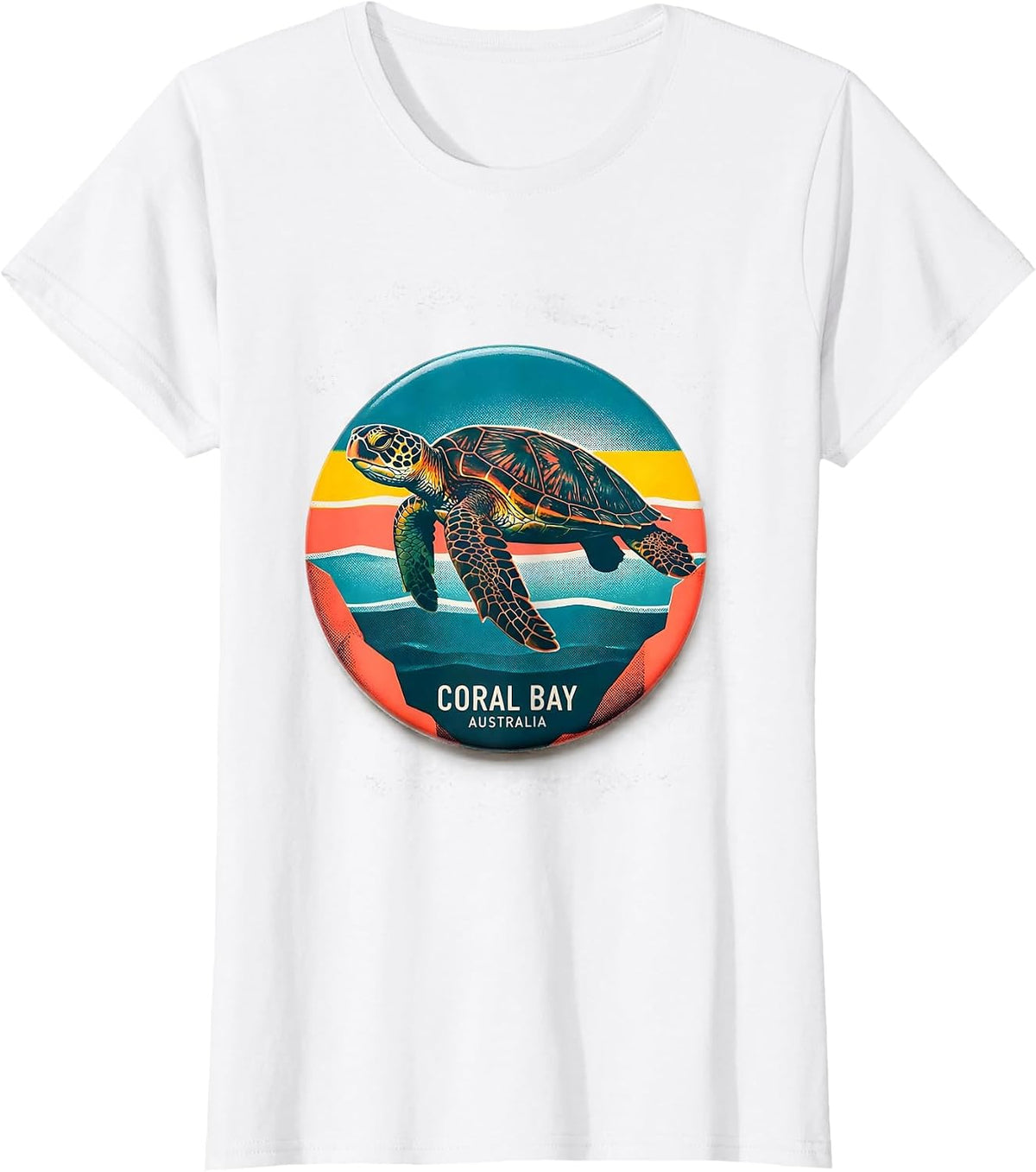 Women's Coral Bay Australia Risograph Sea Turtle Beach Souvenir T-Shirt - White