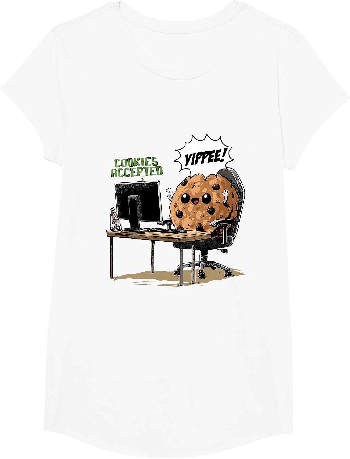 Cookies Accepted Nerd Shirt Funny Computer Internet Coder T-Shirt, Girls, White, Small - As Pictured
