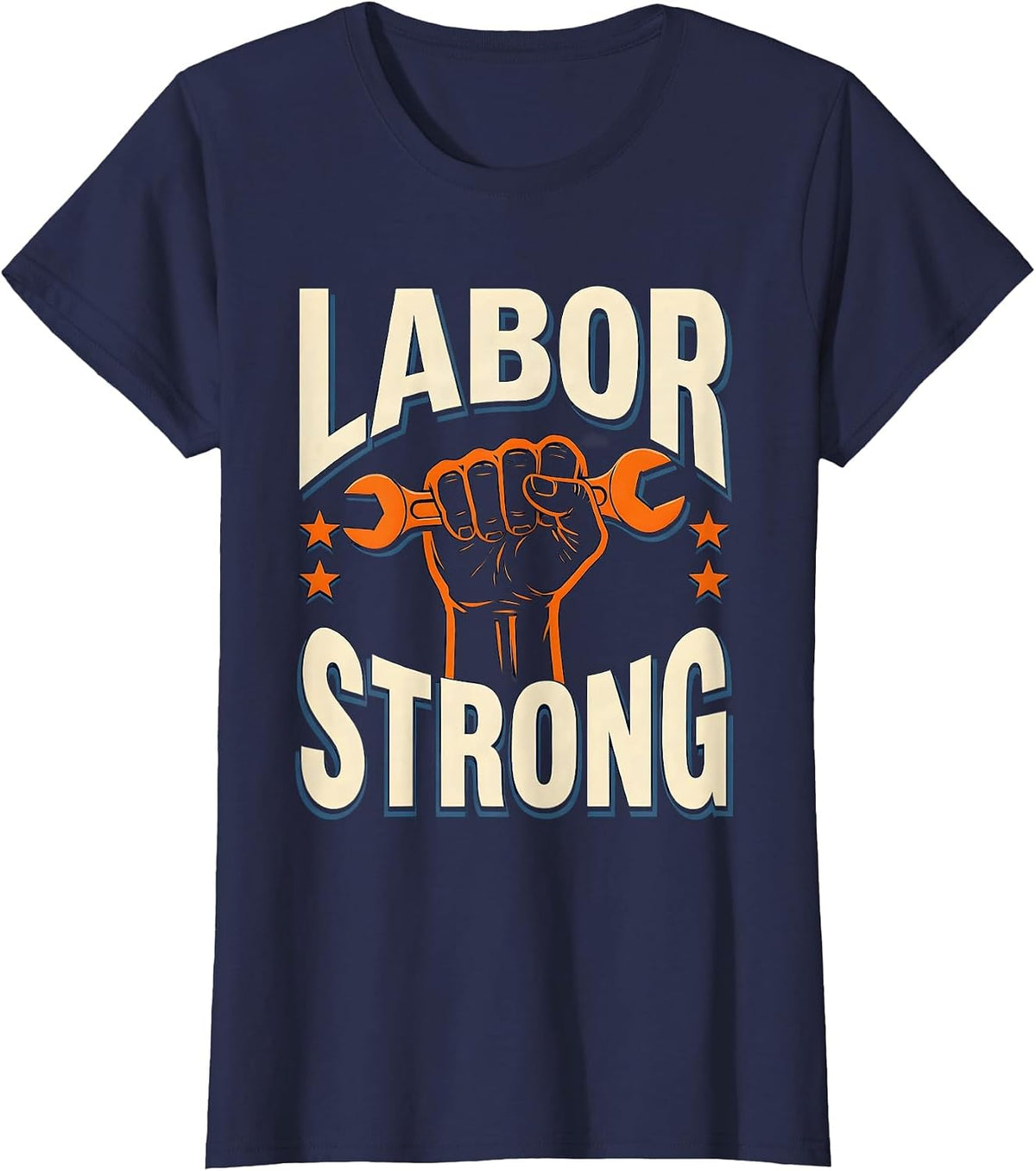 Women's Labor Strong Screenprint Union Worker Solidarity Pride T-Shirt - Navy Blue