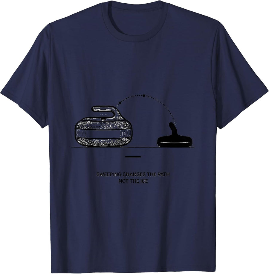 Sweeping Changes The Path, Not The Ice Funny Curling Sport T-Shirt - Navy Blue