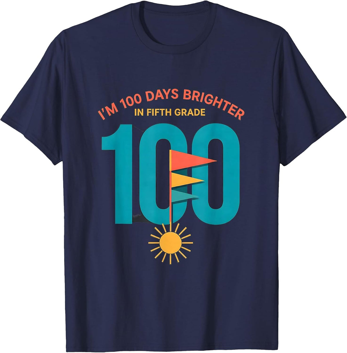 Men's I'm 100 Days Brighter In Fifth Grade Retro 100th Day T-Shirt - Navy Blue