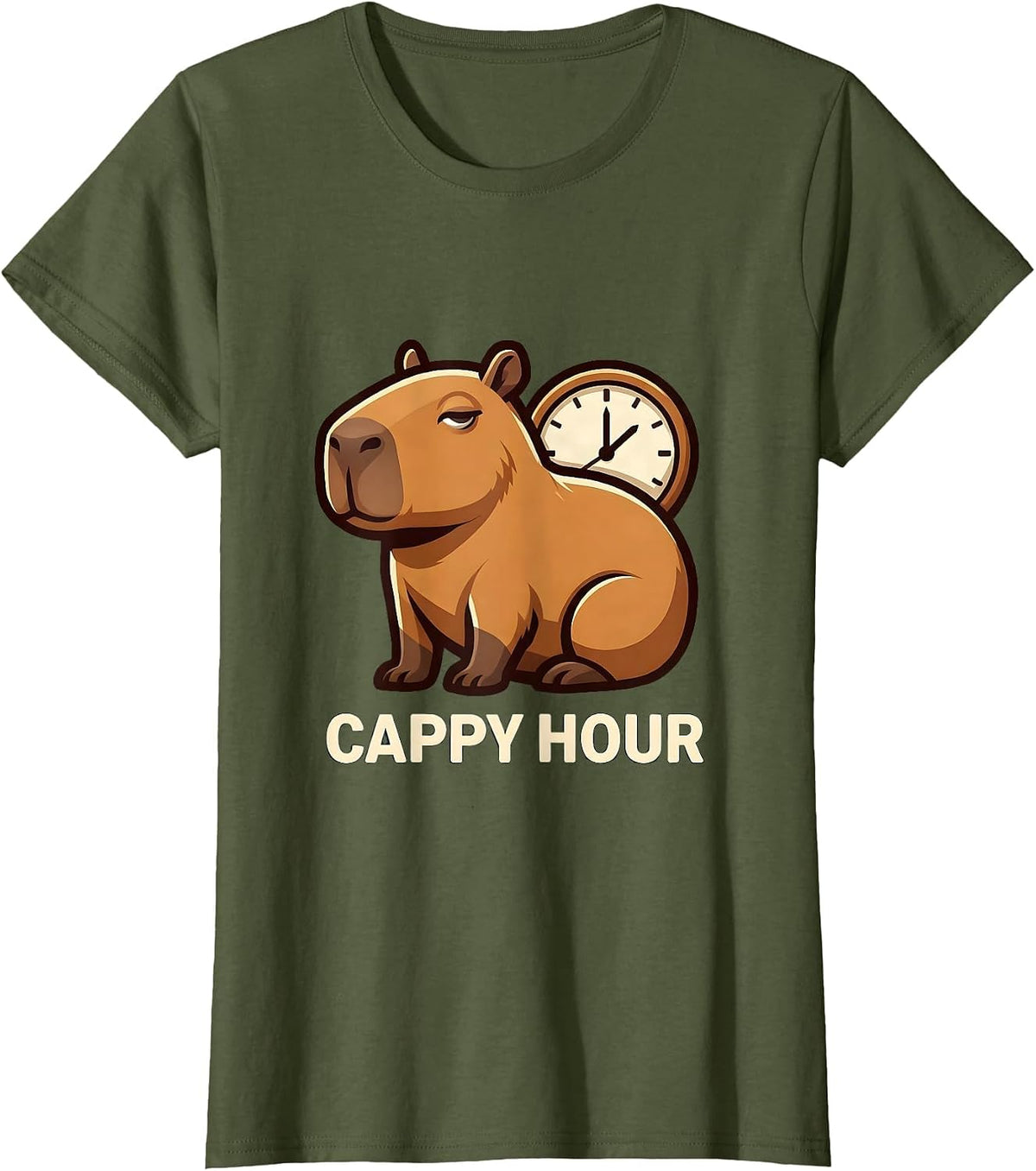 Women's Cappy Hour Funny Capybara Meme Animal Humor T-Shirt - Olive Green