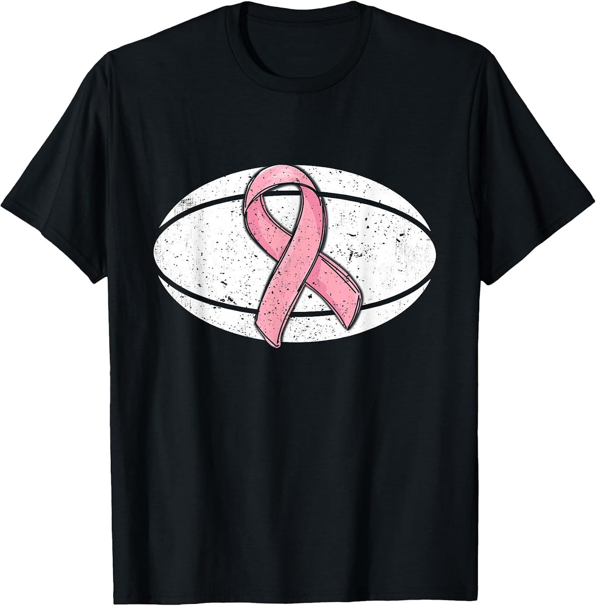 Rugby Pink Ribbon Breast Cancer Awareness Sport Lover T-Shirt - Black
