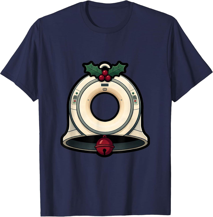 CT Gantry Christmas Bell Radiology Tech Holiday Humor T-Shirt - Navy Blue