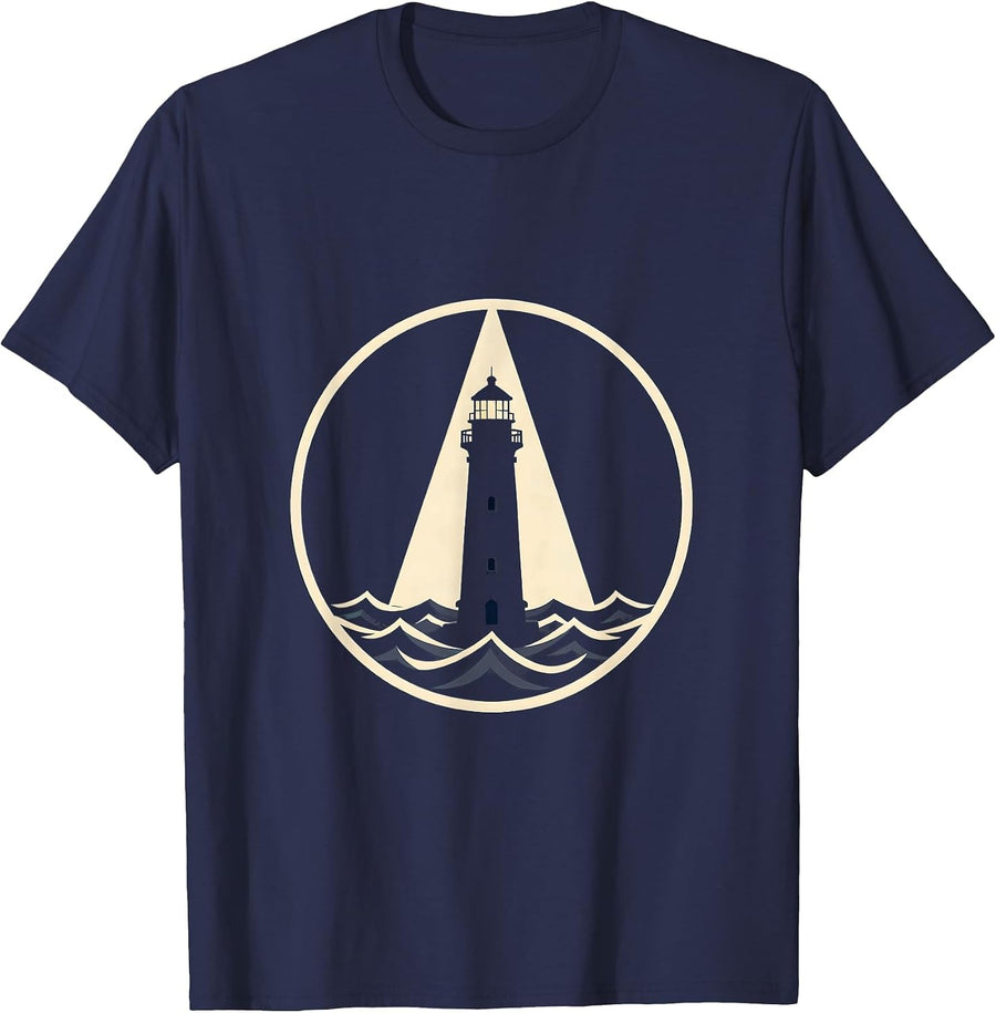 Suicide Awareness Lighthouse Stormy Night Graphic T-Shirt - Navy Blue