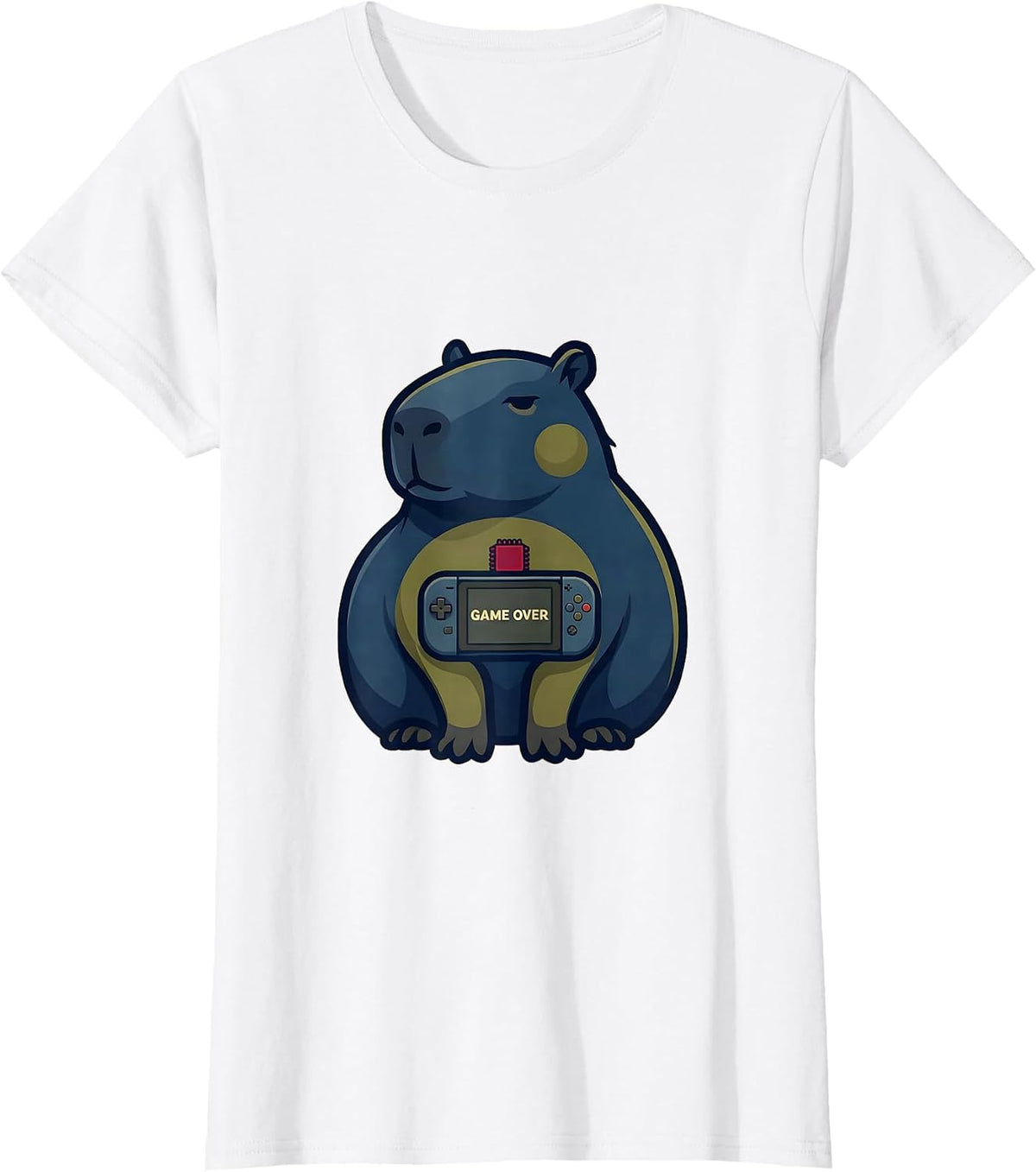Women's Game Over Serene Capybara Mascot Logo Japanese Art Gamer T-Shirt - White