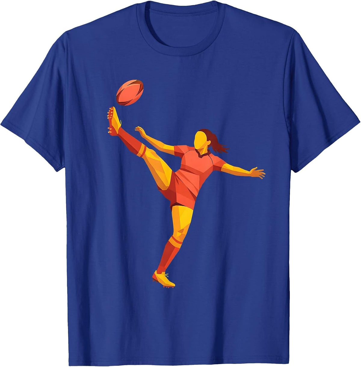 Rugby Player Overhead Kick Graphic Design T-Shirt - Royal Blue