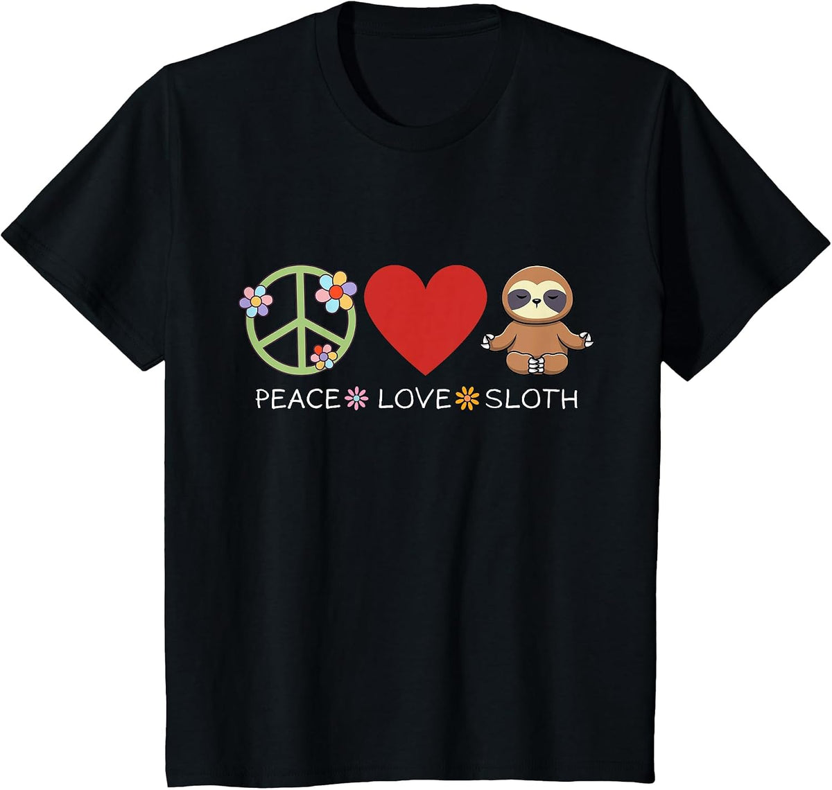 Peace Love Sloth T-Shirt - Black