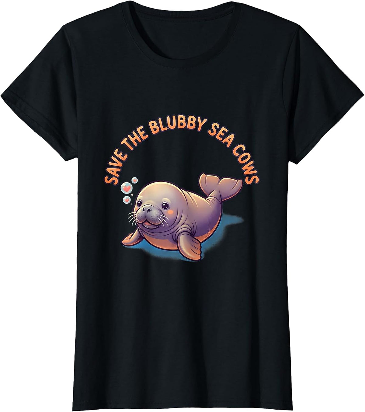 Save The Blubby Sea Cows Cute Kawaii Manatee Sea Cow Lover T-Shirt - Black