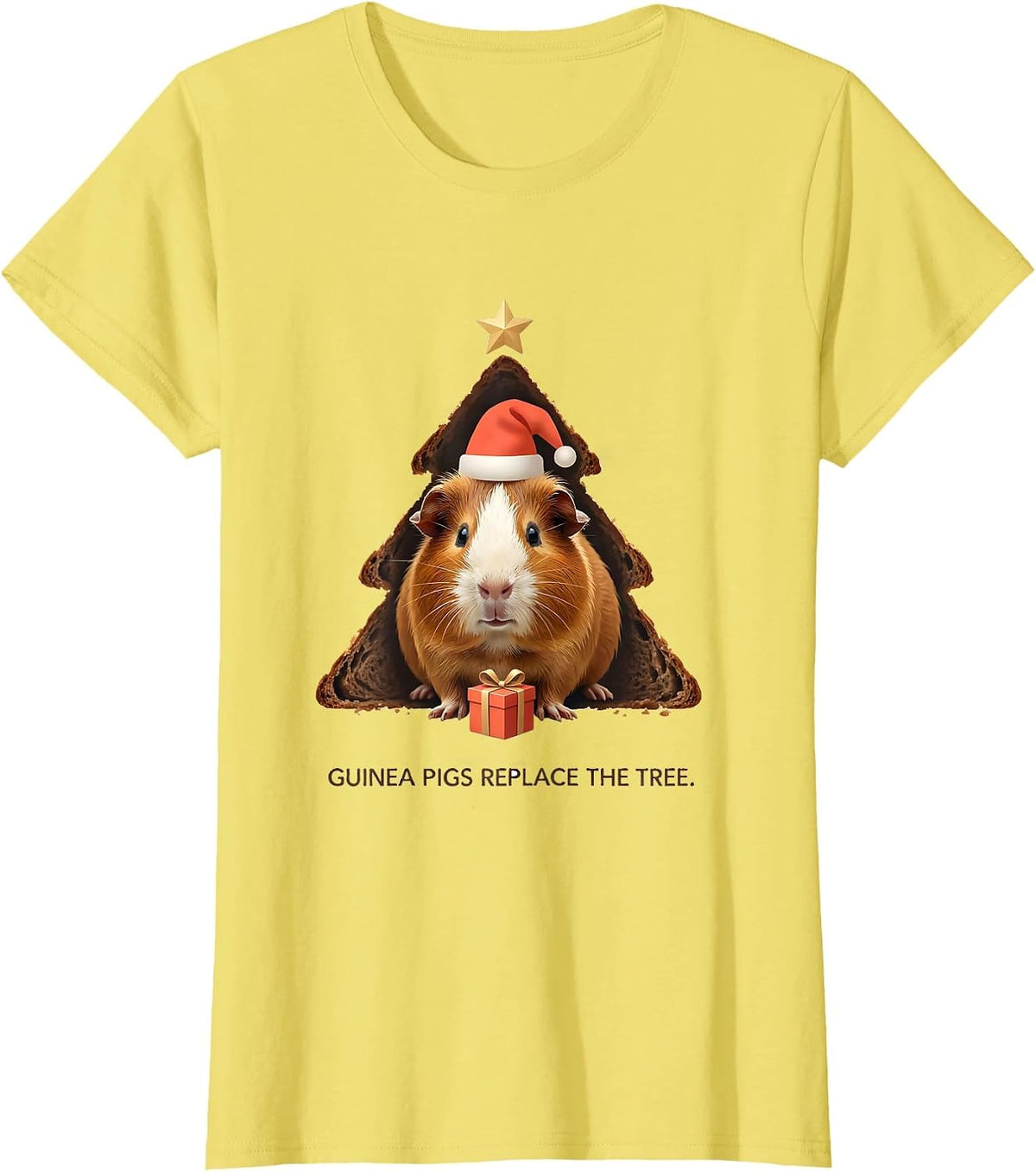 Guinea Pigs Replace The Tree Funny Santa Hat Pet Lover T-Shirt - Lemon Yellow