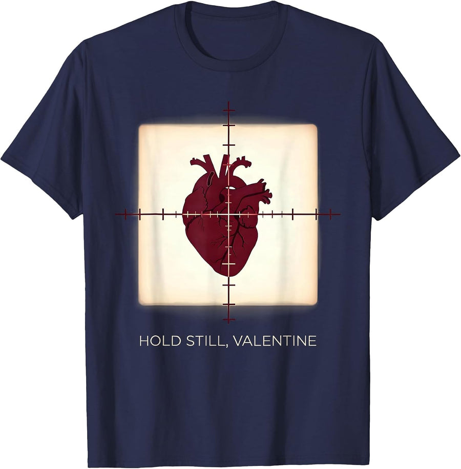 Hold Still Valentine Funny Radiology Tech Skeleton Humor T-Shirt - Navy Blue
