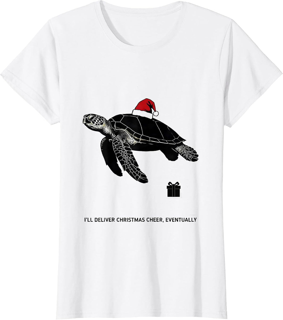 Women's I'll Deliver Christmas Cheer, Eventually Sea Turtle T-Shirt - White