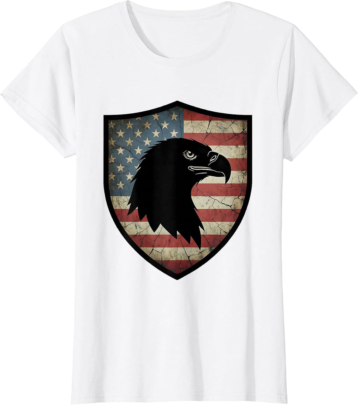 Women's Eagle Head Flag Shield American Pride Graphic T-Shirt - White