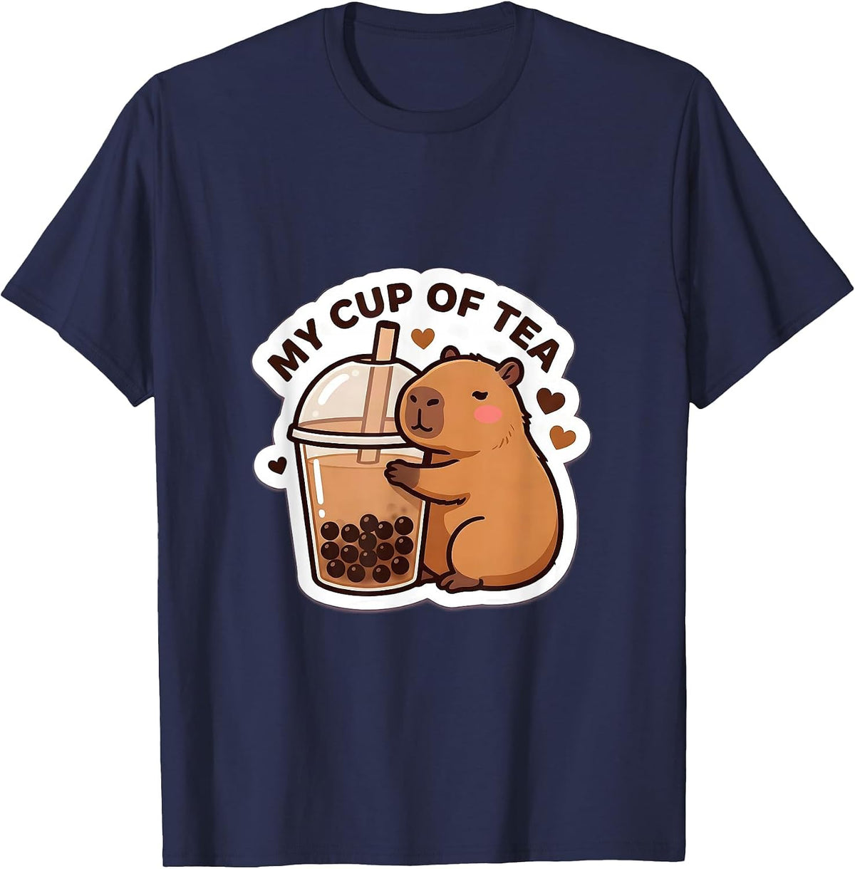My Cup of Tea Cute Kawaii Capybara Boba Tea Anime T-Shirt - Navy Blue