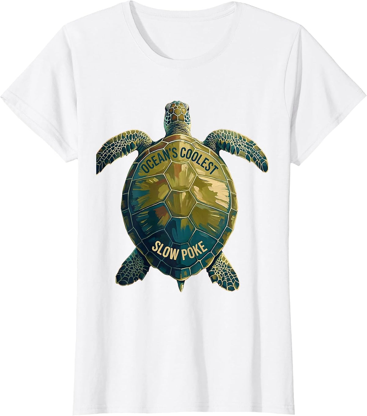 Ocean's Coolest Slow Poke Turtle Design T-Shirt - White