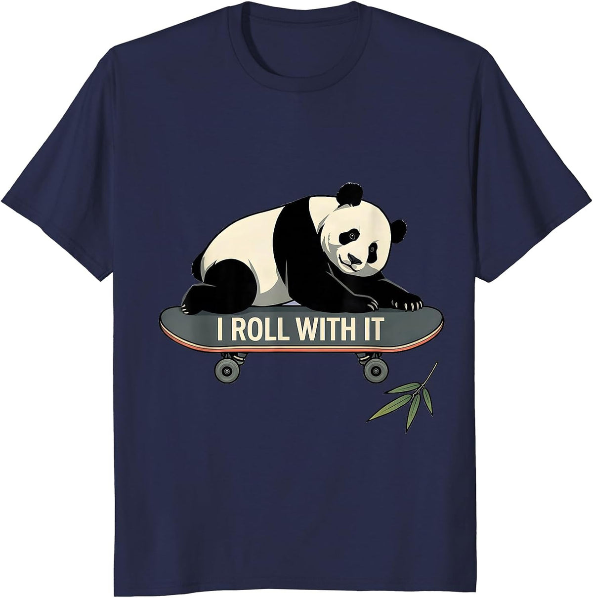 I Roll With It Cute Panda Lover Humor Gift for Kids Teens T-Shirt - Navy Blue
