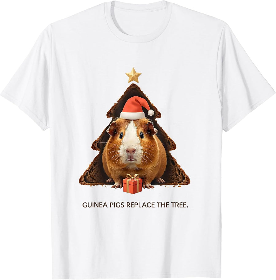 Guinea Pigs Replace The Tree Funny Santa Hat Pet Lover T-Shirt - White