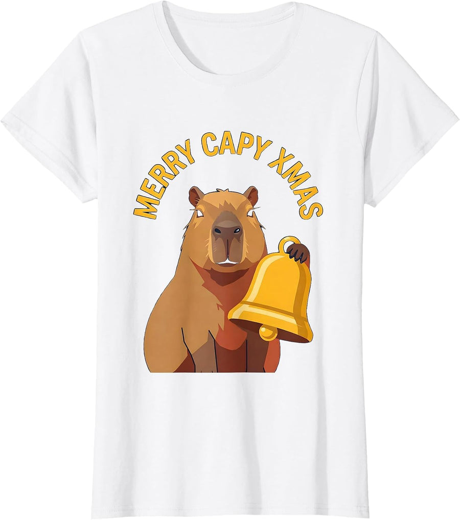 Women's Merry Capy Xmas Funny Capybara Christmas Animal Lover Family T-Shirt - White