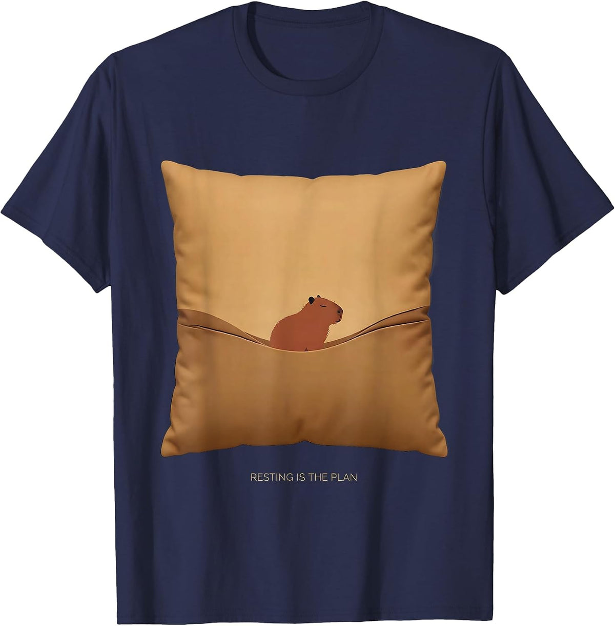 Resting Is The Plan Cute Capybara Sleepybara Nap Lover T-Shirt - Navy Blue