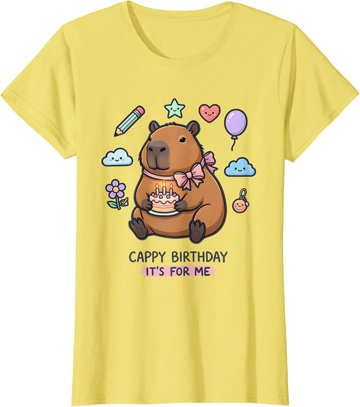 Women's Cappy Birthday It's For Me Kawaii Girl Capybara Birthday T-Shirt - Lemon Yellow