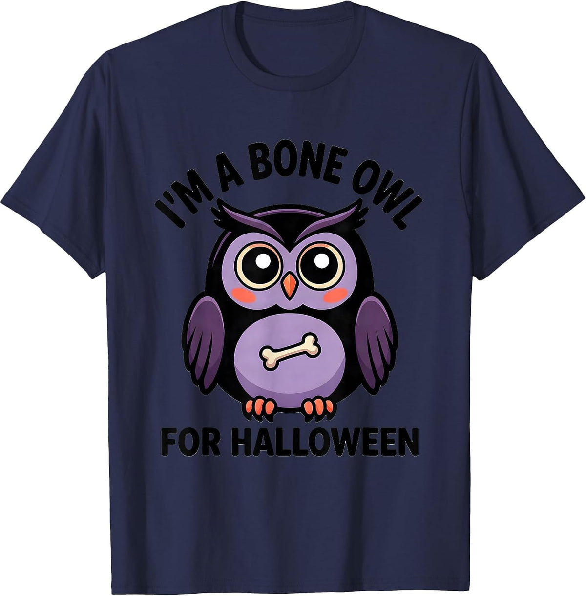 Men's I'm A Bone Owl For Halloween Kawaii Pastel-Goth Halloween T-Shirt - Navy Blue