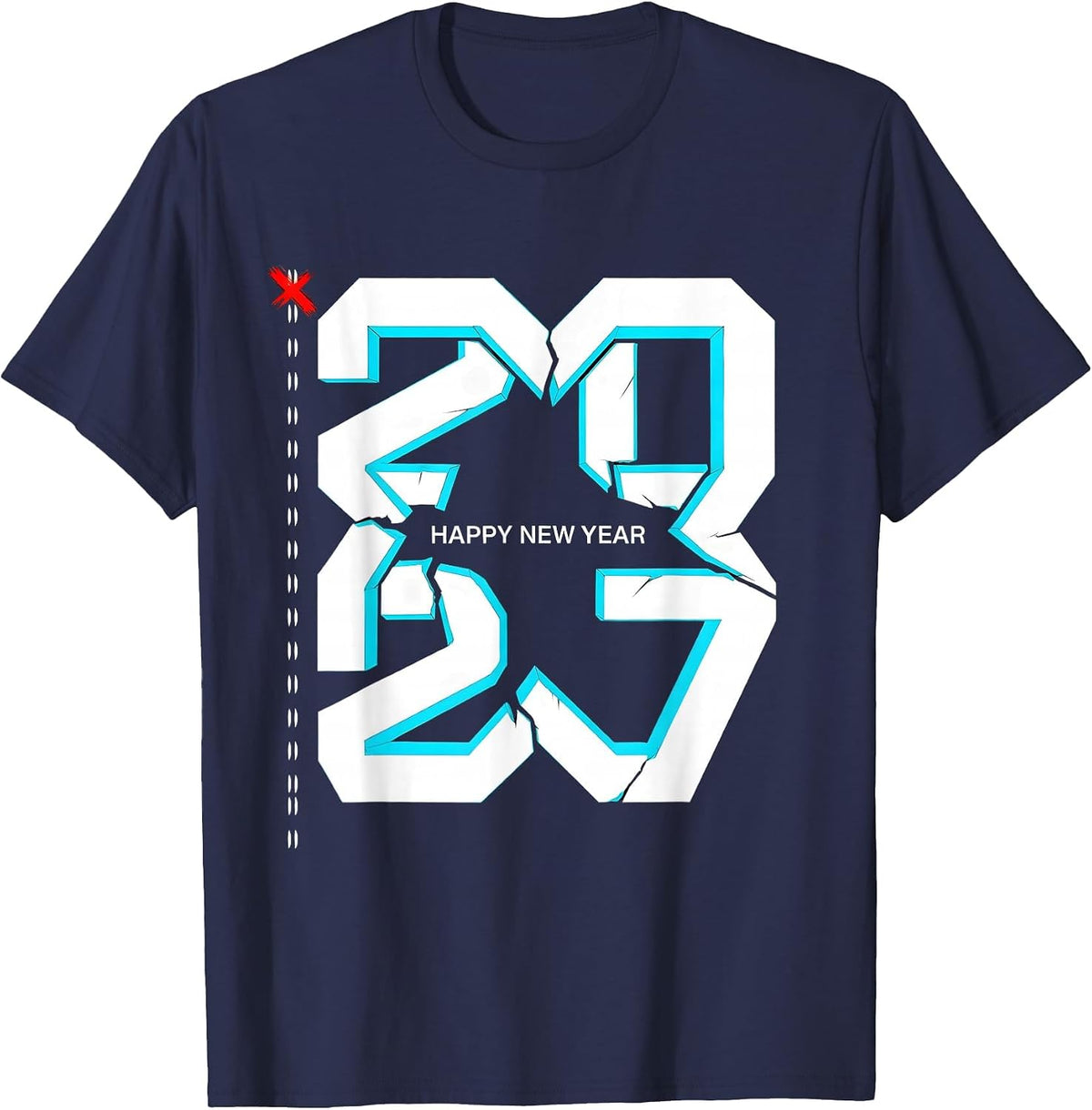 Happy New Year 2027 New Wave Typography Family Party T-Shirt - Navy Blue