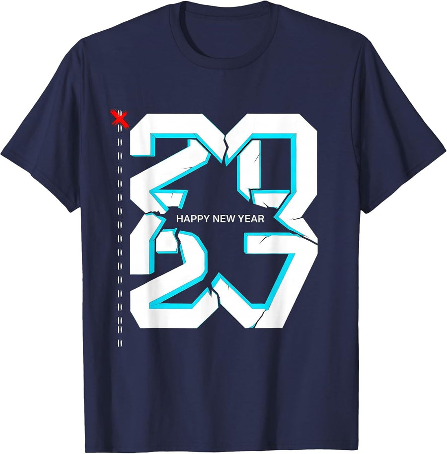 Happy New Year 2027 New Wave Typography Family Party T-Shirt - Navy Blue