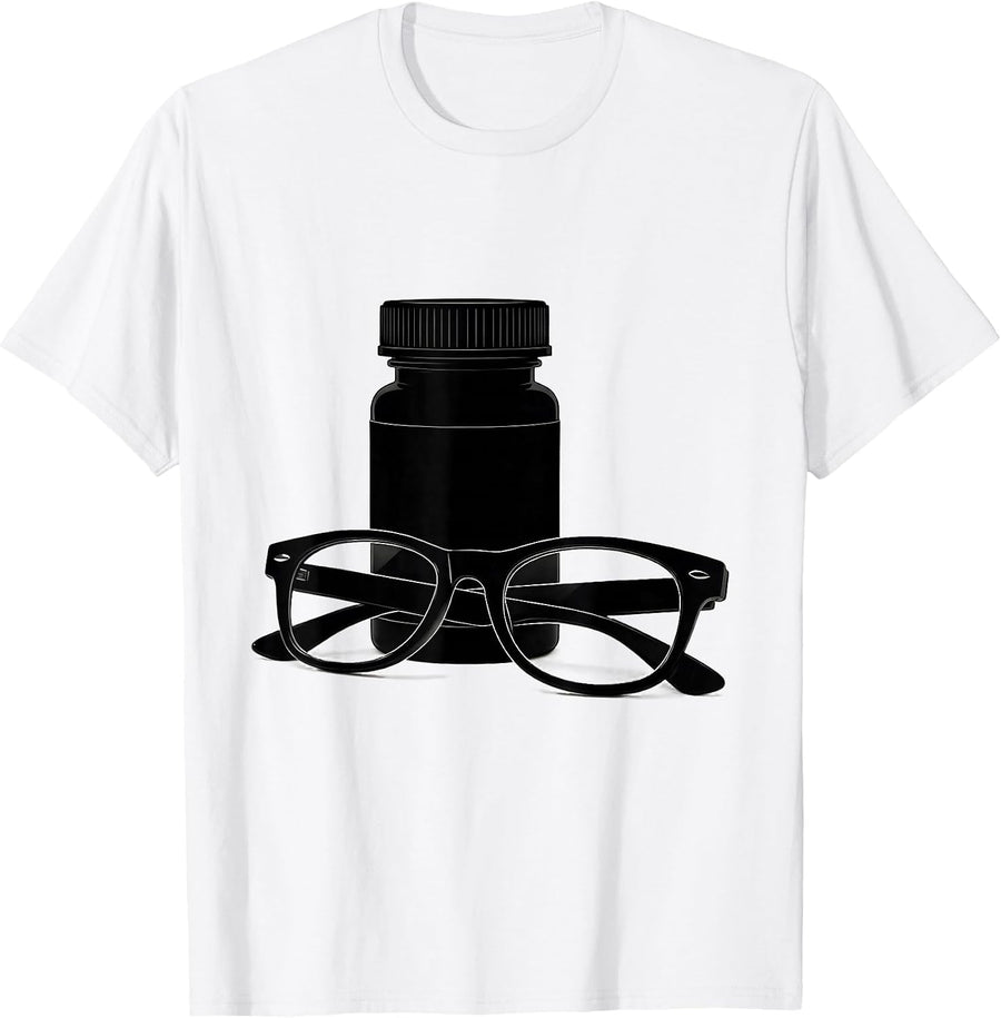 Men's Bifocals and Prescription Bottle Fall Prevention T-Shirt - White