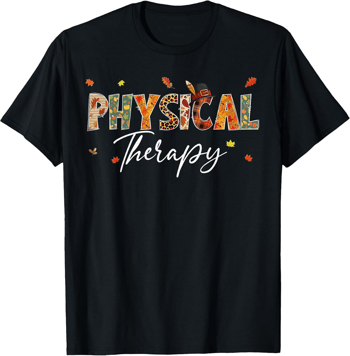 Funny Physical Therapy Pumpkin Autumn Tree Fall Leaves T-Shirt - Black