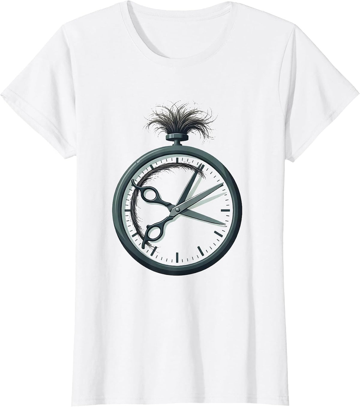 Scissors Clock Barber Hairdresser Gift Work Humor T-Shirt - White