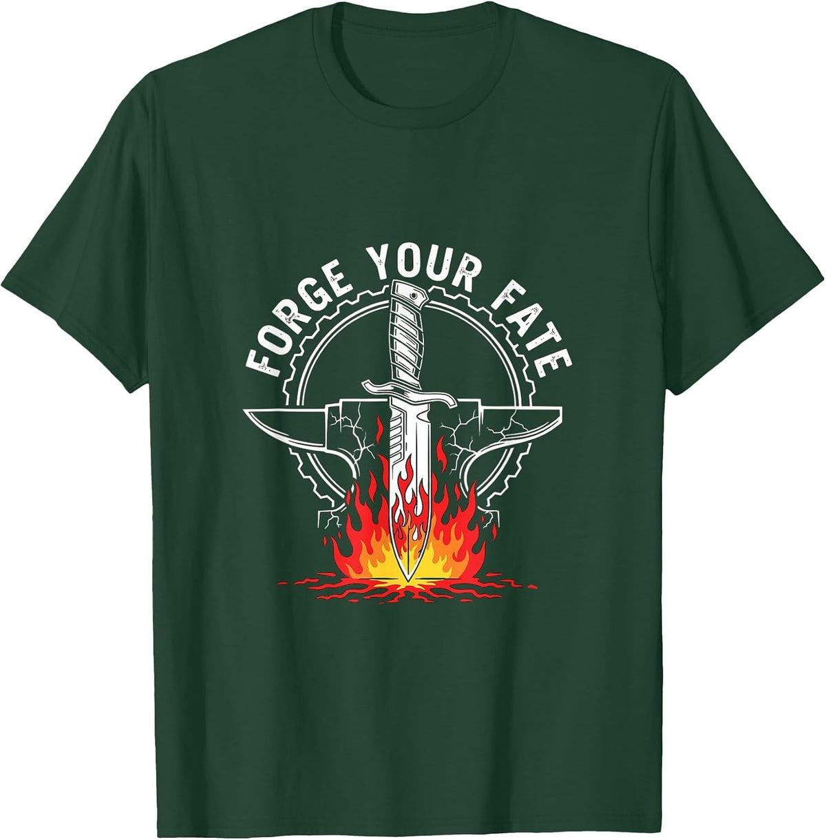 Forge Your Fate Knife Forger Blacksmith Fire Anvil T-Shirt - Dark Green